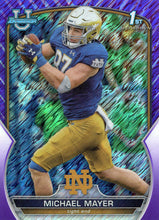 Load image into Gallery viewer, 2022 Bowman University Chrome Football PURPLE SHIMMER REFRACTOR Parallels