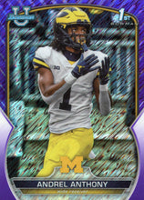 Load image into Gallery viewer, 2022 Bowman University Chrome Football PURPLE SHIMMER REFRACTOR Parallels