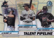 Load image into Gallery viewer, 2020 Bowman - Talent Pipeline Trios Chrome Refractor Insert: #TP-MIA Jazz Chisholm / Jesus Sanchez / JJ Bleday