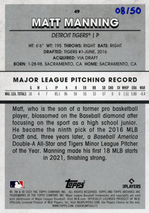 MATT MANNING 2022 Topps Archives Snapshots Baseball BLUE BORDER /50 RC