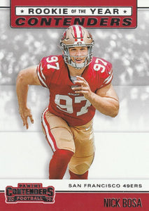 2019 Panini Contenders ROOKIE OF THE YEAR CONTENDERS Insert - Pick Your Cards: #RYA-NB Nick Bosa  - San Francisco 49ers