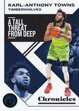 Load image into Gallery viewer, 2019-20 Panini Chronicles Basketball Cards TEAL Parallels: #17 Karl-Anthony Towns  - Minnesota Timberwolves
