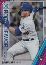 Load image into Gallery viewer, 2020 Bowman - Rookie of the Year Favorites Chrome Refractor Insert: #ROYF-GL Gavin Lux
