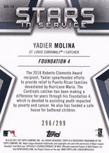 Load image into Gallery viewer, YADIER MOLINA 2021 Topps Series 1 Stars In Service BLACK #269/299 Insert
