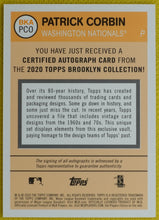 Load image into Gallery viewer, PATRICK CORBIN 2020 Topps 582 Montgomery Brooklyn Collection ORANGE AUTO #5/20
