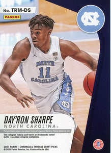 DAY'RON SHARPE 2021 Panini Chronicles Draft Basketball THREADS Rookie Materials