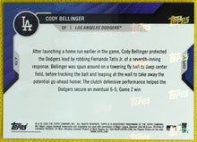 Load image into Gallery viewer, CODY BELLINGER 2020 Topps Now #384 /10 ~ Robs Tatis Jr of Go-Ahead HR NLDS 2020

