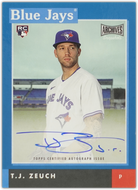 T.J. ZEUCH 2020 Topps Archives Snapshots Baseball BLUE AUTO #8/50 RC
